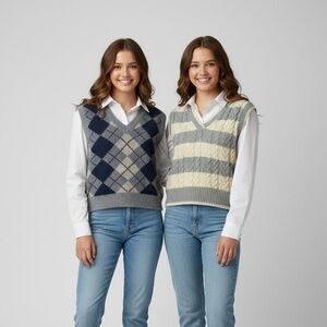 Women's Argyle and Striped Sweater Vests Bundle